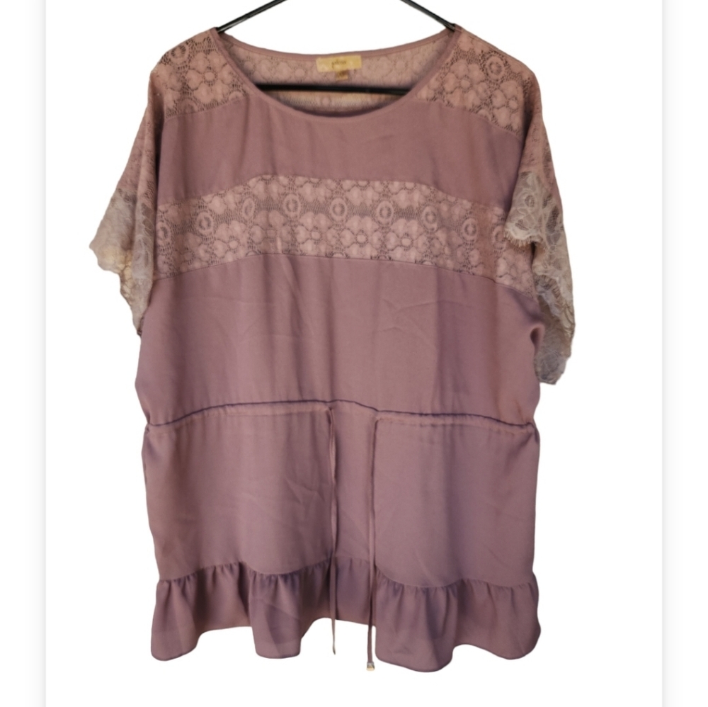 Oversized Laced Top with Waist tie, Size XS, Lilac/Lavender